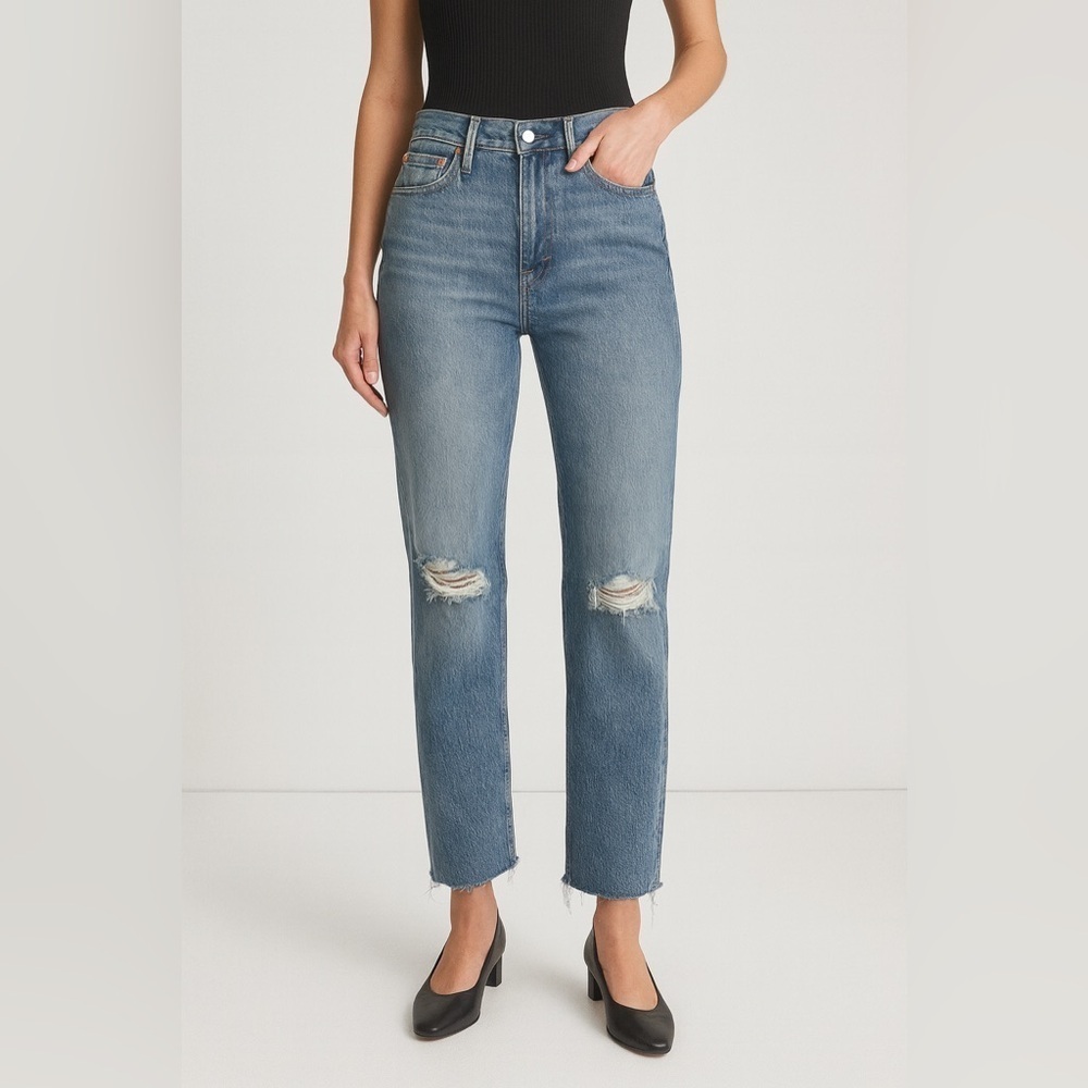 Madewell The High-Rise Slim Boyjean Light Wash Rip Knee Edition Size 25